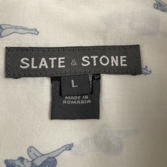 Slate & Stone Short Sleeve Button Up “Beach Girl” Shirt Print Cream-L - Picture 6 of 12